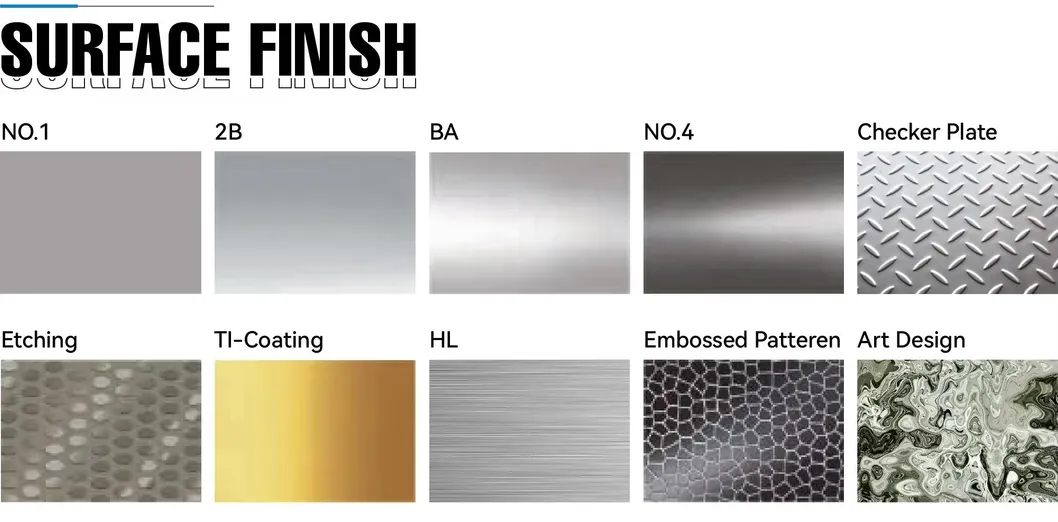 لوح فولاذ مقاوم للصدأ AISI ASTM 2b/Ba/No. 4hl/8K/No.1 201 304 304L 316 316L 309S 310S للمظهر الجمالي 0